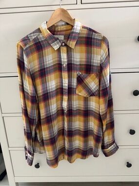 Lucky Brand Yellow and Red Plaid Button-Down Shirt Size L